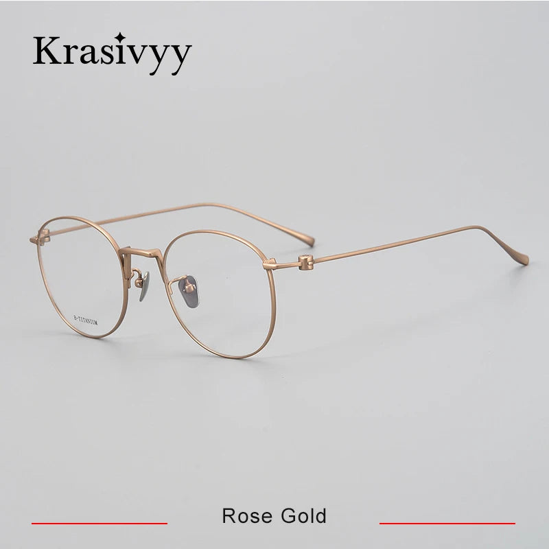 Krasivyy Unisex Full Rim Round Titanium Eyeglasses Kr871 Full Rim Krasivyy Rose Gold  