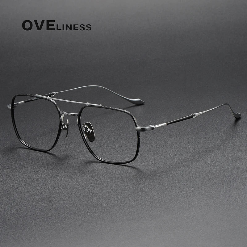 Oveliness Unisex Full Rim Square Double Bridge Titanium Eyeglasses Om3123 Full Rim Oveliness black silver  