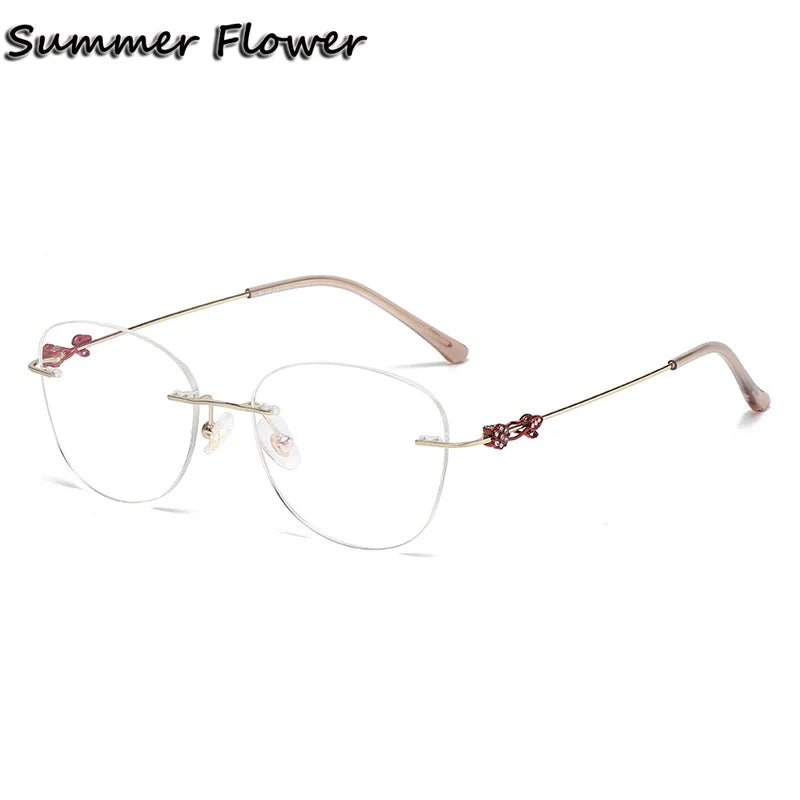 Summer Flower Women's Rimless Flat Top Oval Titanium Eyeglasses 86086 Rimless Summer Flower Light Gold