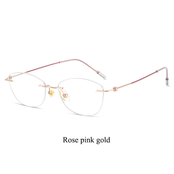 Bclear Women's Rimless Oval Cat Eye Titanium Eyeglasses 46071 Rimless Bclear Rose Pink Gold