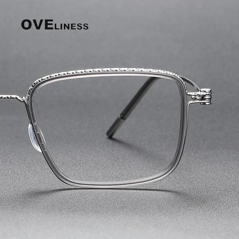 Oveliness Unisex Full Rim Square Screwless Acetate Titanium Eyeglasses 80890 Full Rim Oveliness   