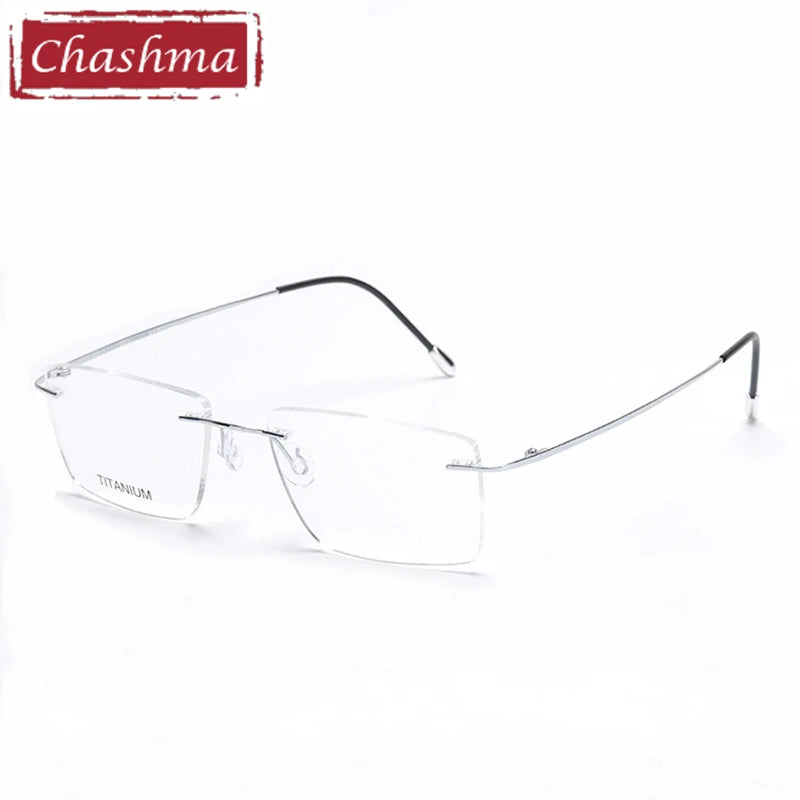 Chashma Ottica Men's Rimless Square Titanium 2G Eyeglasses 16011 Rimless Chashma Ottica Silver  
