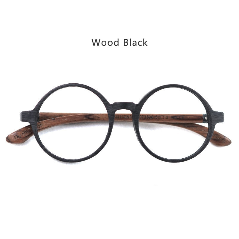 Hdcrafter Unisex Full Rim Round Wood Eyeglasses Ft3590 Full Rim Hdcrafter Eyeglasses Wood Black  