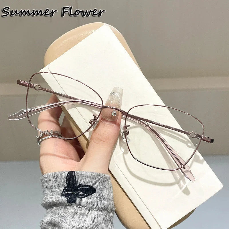 Summer Flower Women's Full Rim Square Cat Eye Titanium Eyeglasses 842003 Full Rim Summer Flower Light Purple