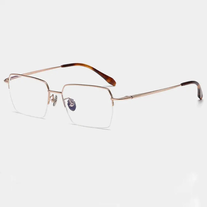Gatenac Unisex Semi Rim Big Polygon Square Titanium Eyeglasses 726889 FuzWeb