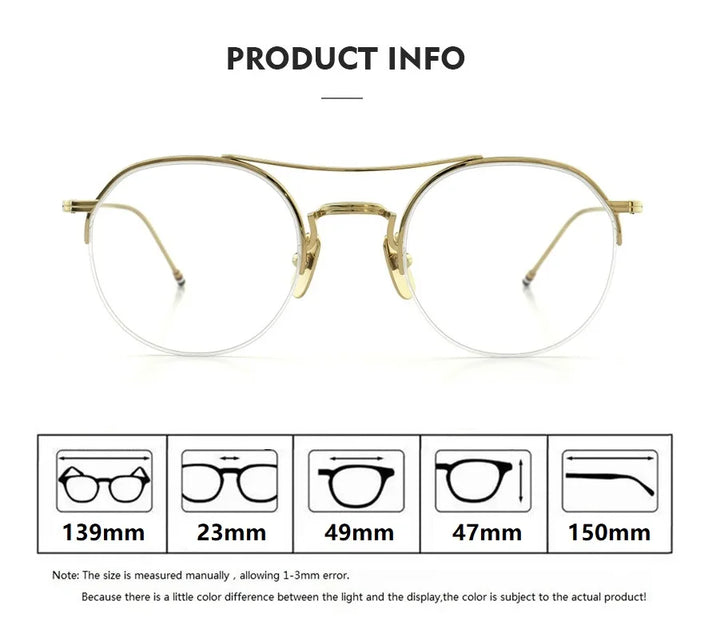 Bobbie Unisex Semi Rim Round Double Bridge Titanium Eyeglasses Clip On Sunglasses 612903