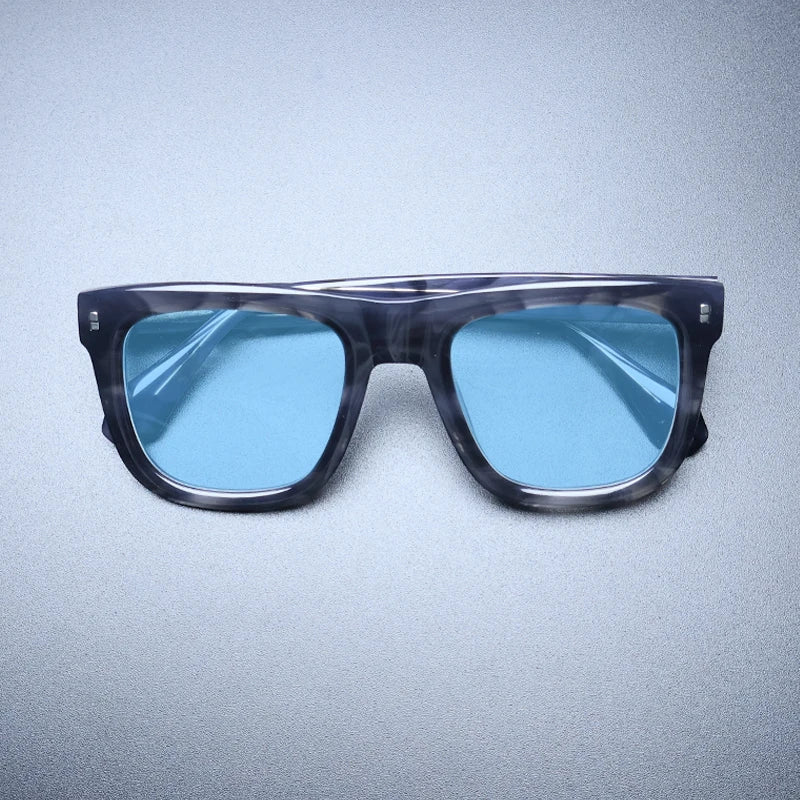Gatenac Unisex Full Rim Big Square Acetate Polarized Sunglasses M007 Sunglasses Gatenac Stripe Blue  
