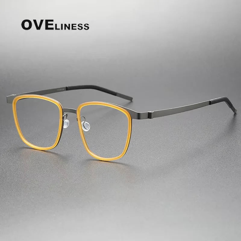 Oveliness Unisex Full Rim Square Acetate Titanium Eyeglasses 39717