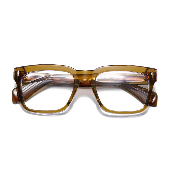 Black Mask Men's Full Rim Square Brow Line Acetate Eyeglasses 14454 Full Rim Black Mask Brown  