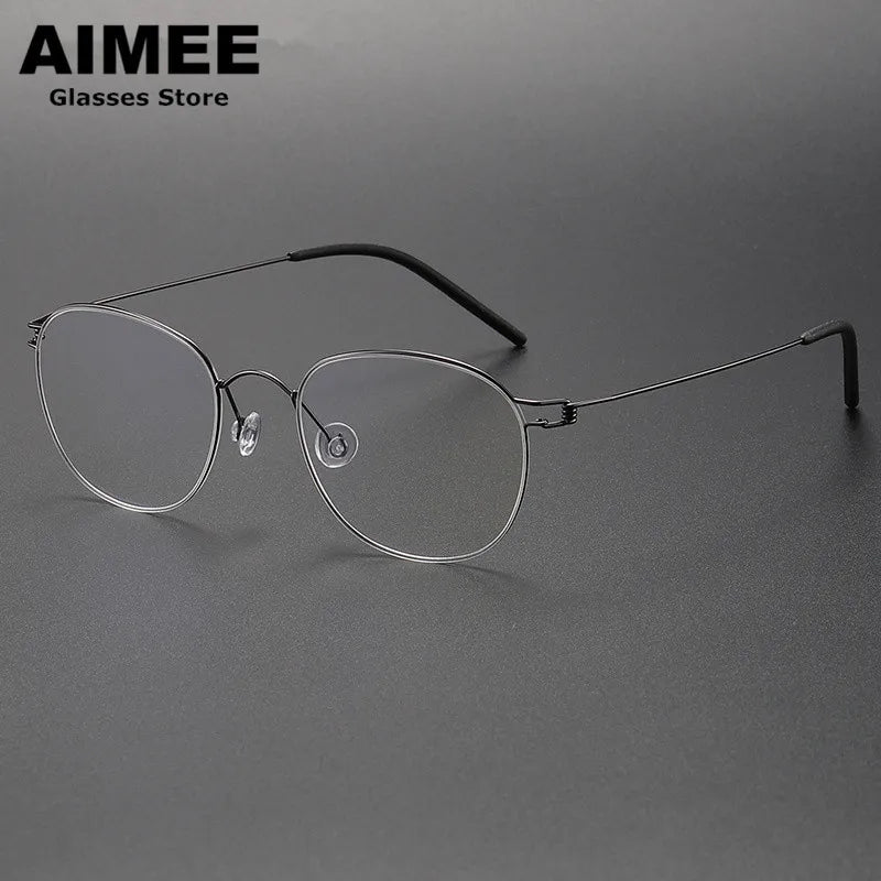 Aimee Unisex Full Rim Oval Round Screwless Titanium Eyeglasses 2051 Full Rim Aimee Gun-Gery  