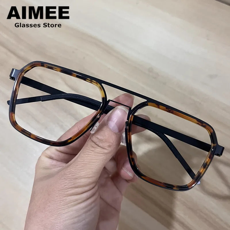 Aimee Unisex Full Rim Square Double Bridge Titanium Acetate Eyeglasses 19753