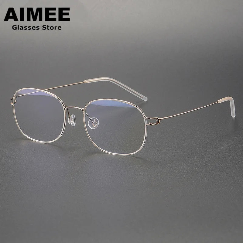 Aimee Unisex Full Rim Oval Square Screwless Titanium Eyeglasses 4919 Full Rim Aimee Golden  