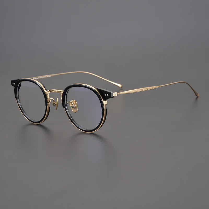 Black Mask Unisex Full Rim Round Titanium Acetate Eyeglasses 67285