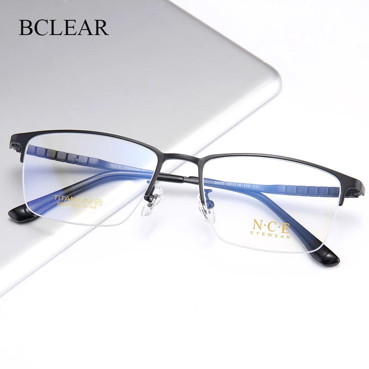 Bclear Men's Semi Rim Square Titanium Eyeglasses 50039