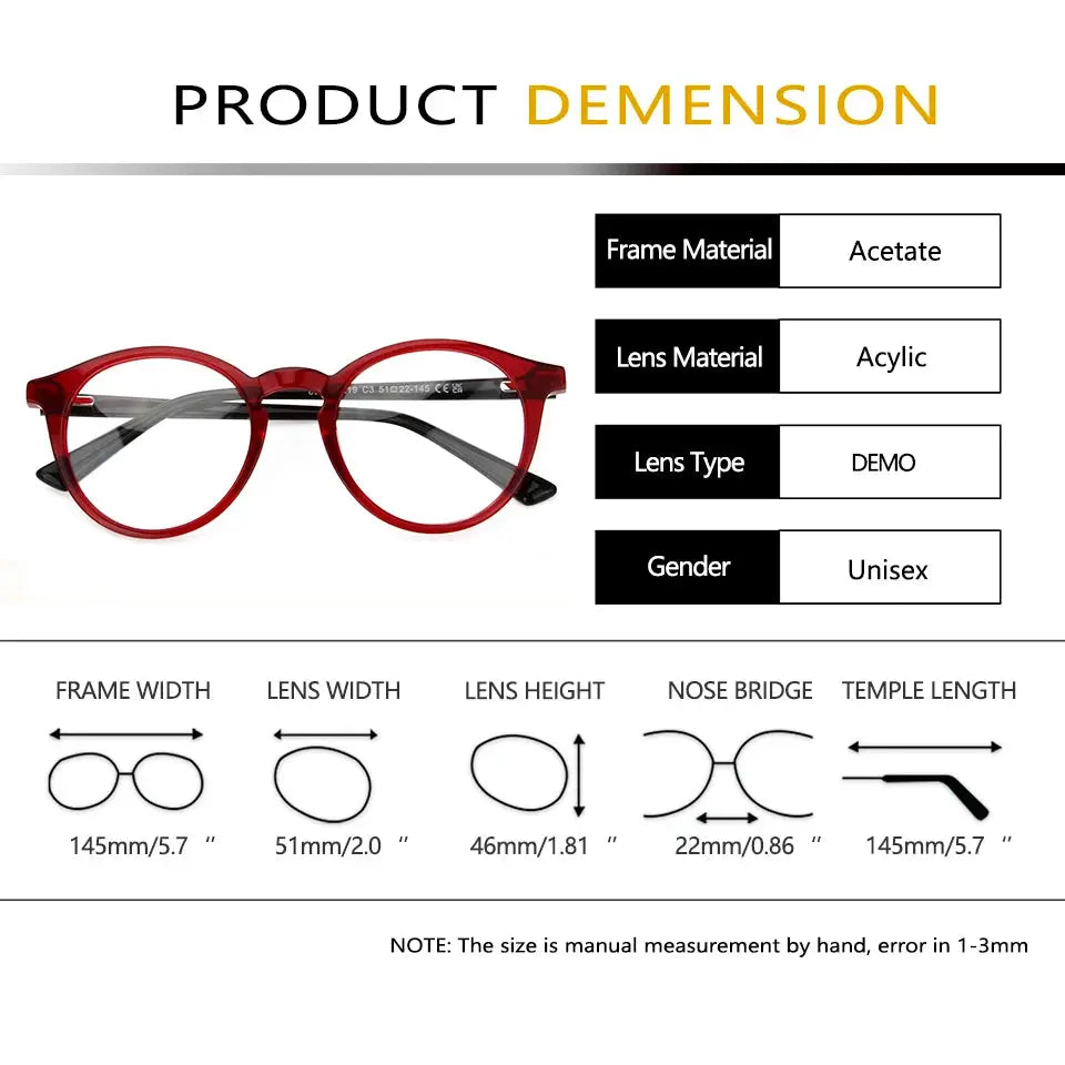 Esnbie 602219 Unisex Full Rim Round Acetate Frames Esnbie