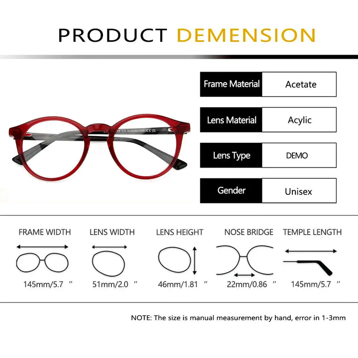 Esnbie 602219 Unisex Full Rim Round Acetate Frames — view 2 | Esnbie at FuzWeb