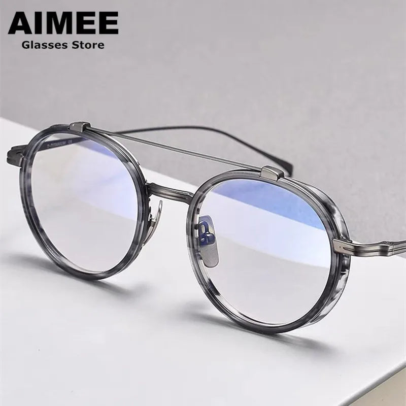 Aimee Unisex Full Rim Round Double Bridge Titanium Eyeglasses 91032 Full Rim Aimee   