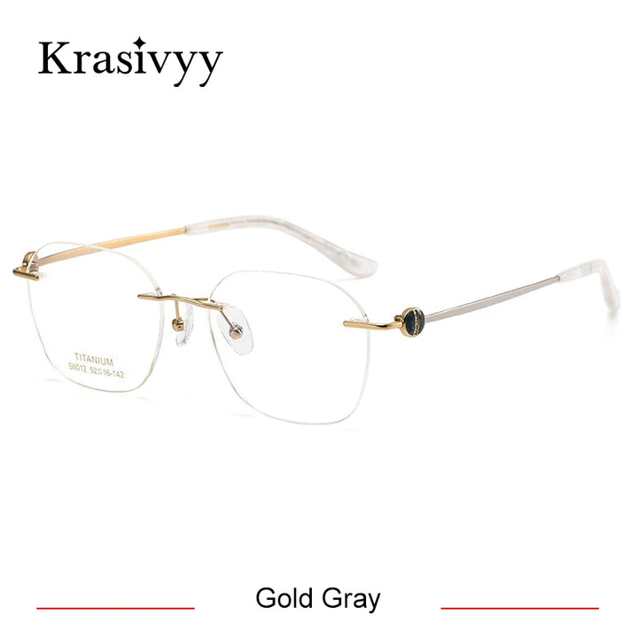 Krasivyy Women's Rimless Flat Top Square Titanium Eyeglasses 6012 Rimless Krasivyy Gold Gray  