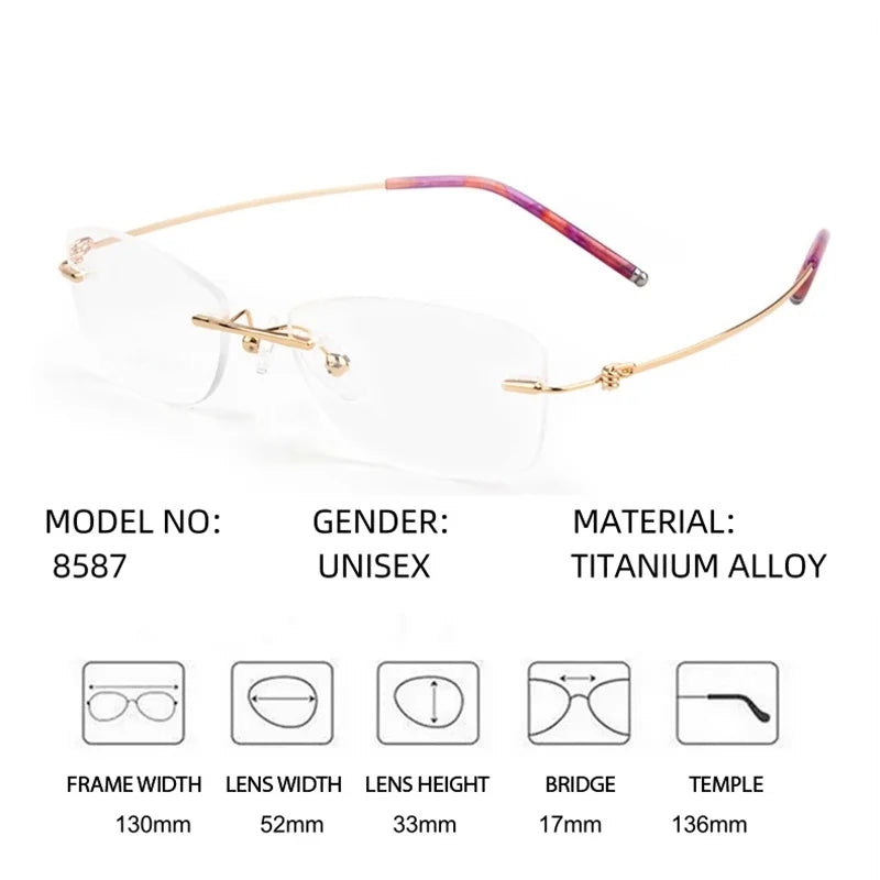 Summer Flower Women's Rimless Square Oval Titanium Eyeglasses 68587