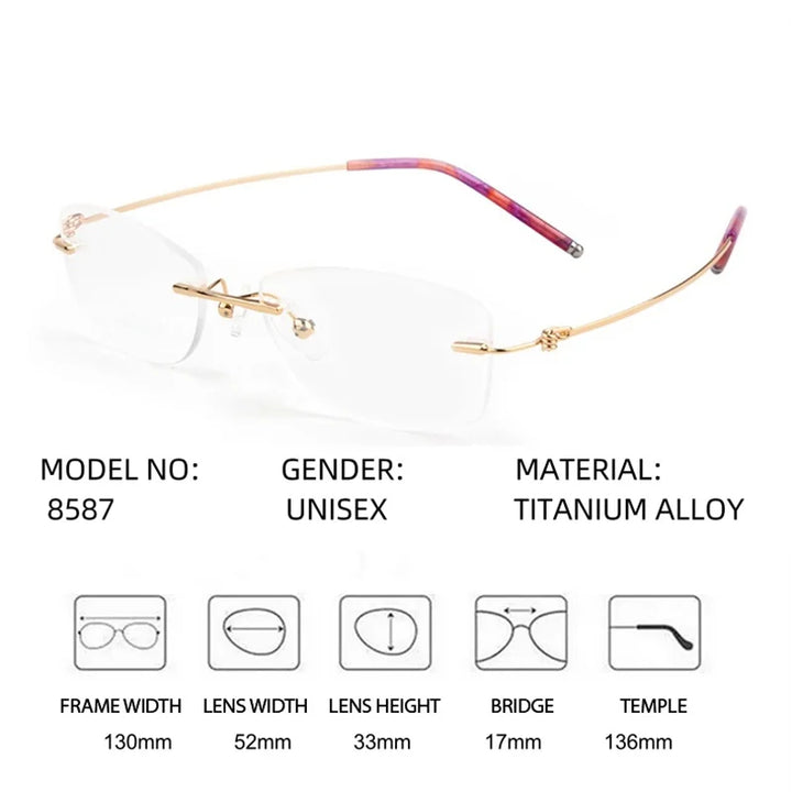 Summer Flower Women's Rimless Square Oval Titanium Eyeglasses 68587