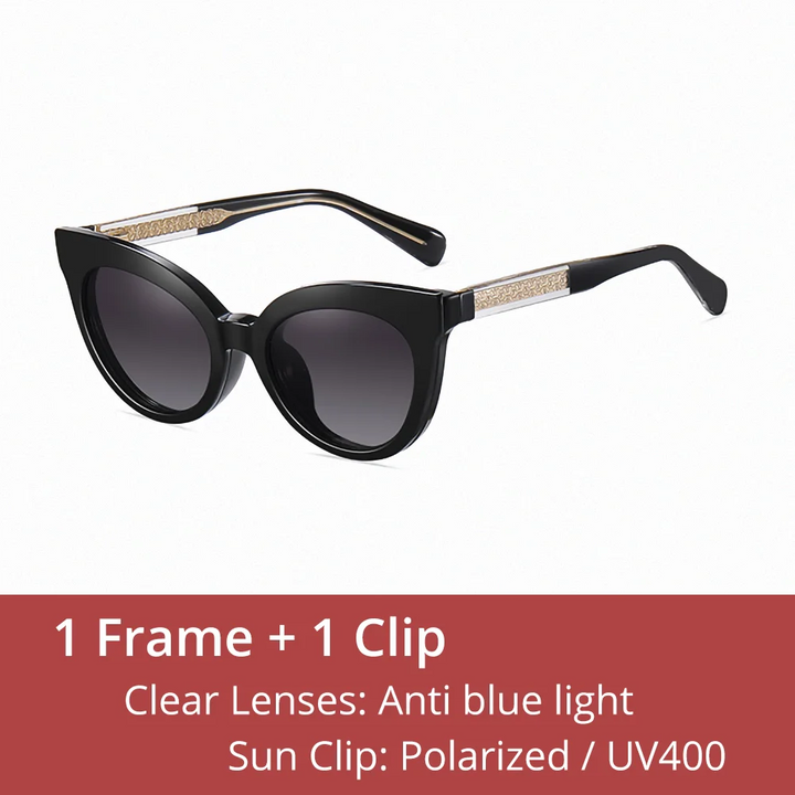 Ralferty Women's Full Rim Cat Eye Tr 90 Eyeglasses Clip On Sunglasses 81631