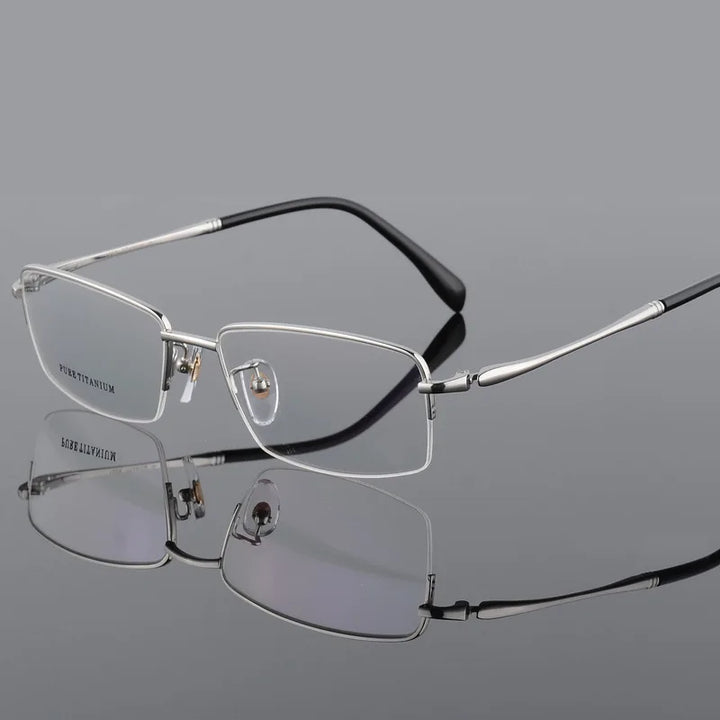 Bclear Men's Semi Rim Oversized Square Titanium Eyeglasses 82964
