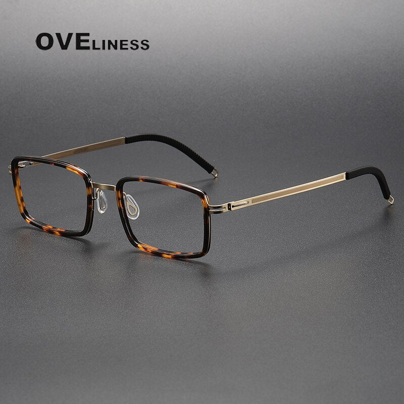 Oveliness Unisex Full Rim Square Acetate Titanium Eyeglasses 8202320 Full Rim Oveliness tortoise gold  