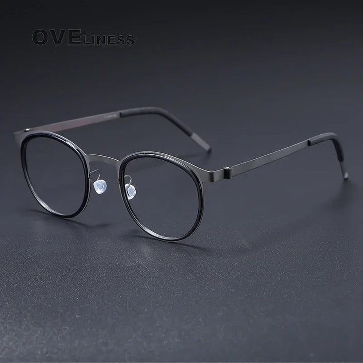 Oveliness Unisex Full Rim Round Acetate Titanium Eyeglasses O9704 Full Rim Oveliness black gun  