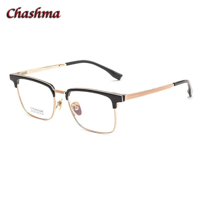 Chashma Ochki Unisex Full Rim Square Acetate Titanium Eyeglasses 7006 Full Rim Chashma Ochki Black Gold  