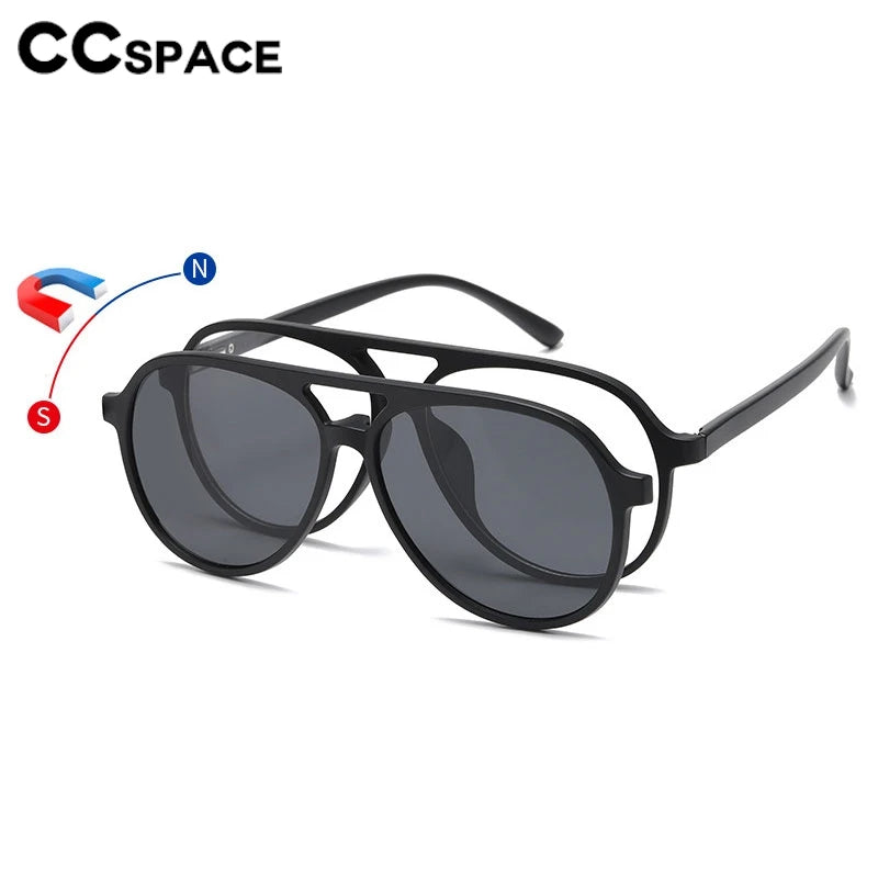 CCspace Unisex Full Rim Oval Tr 90 Titanium Eyeglasses Clip On Polarized Sunglasses 3980 With Clip Ons CCSpace   