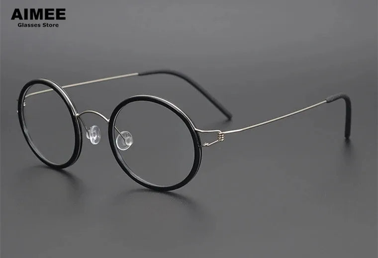 Aimee Unisex Full Rim Round Screwless Titanium Acetate Eyeglasses 13822 Full Rim Aimee Black Silver  