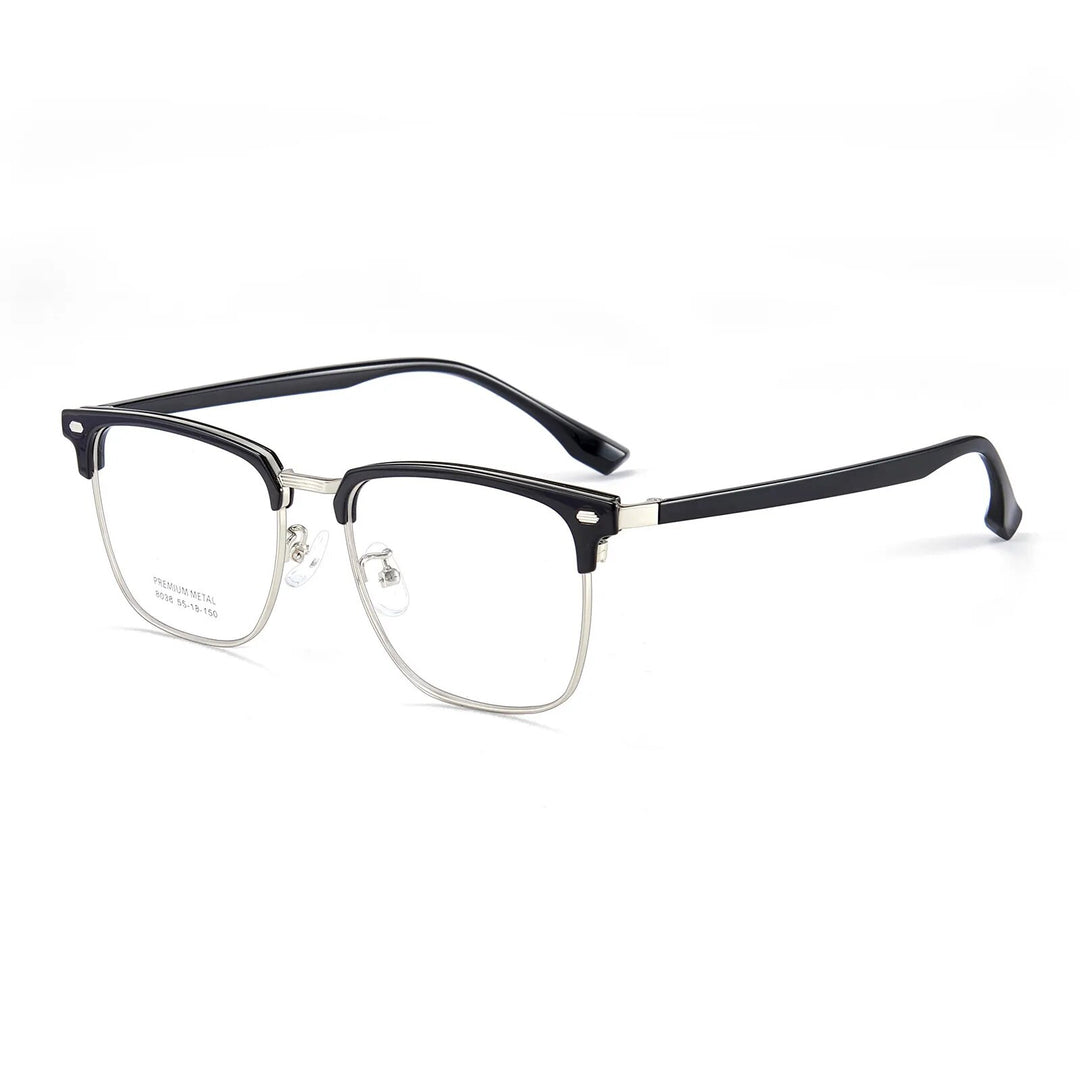 Yimaruili Men's Full Rim Square Alloy Tr 90 Eyeglasses 8038 Full Rim Yimaruili Eyeglasses Black Silver  