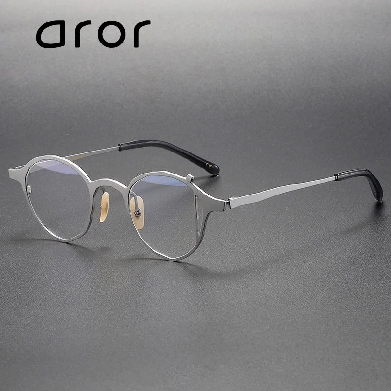 Aror Unisex Full Rim Irregular Round Titanium Eyeglasses 49476 Full Rim Aror