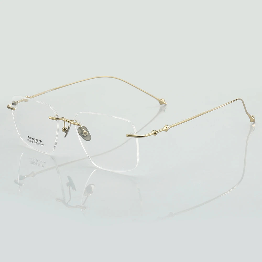 Muzz Unisex Rimless Square Titanium Eyeglasses 10239 Rimless Muzz Gold