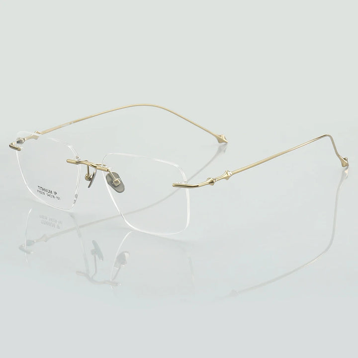 Muzz Unisex Rimless Square Titanium Eyeglasses 10239 Rimless Muzz Gold