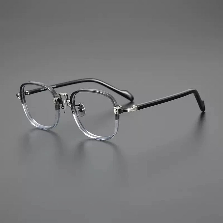 Gatenac Unisex Full Rim Square Acetate Titanium Eyeglasses Gxyj1217 Full Rim Gatenac Gray  