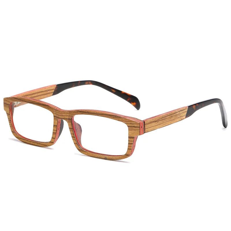 Hdcrafter Men's Full Rim Square Wood Spring Hinge Eyeglasses 5636 Full Rim Hdcrafter Eyeglasses STRIPE-1  