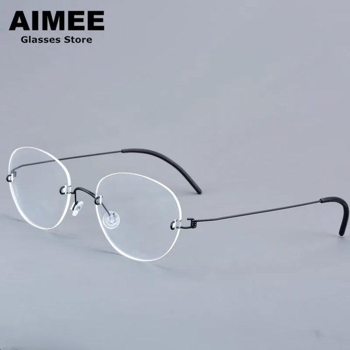 Aimee Women's Rimless Small Oval Screwless Titanium Eyeglasses 22421