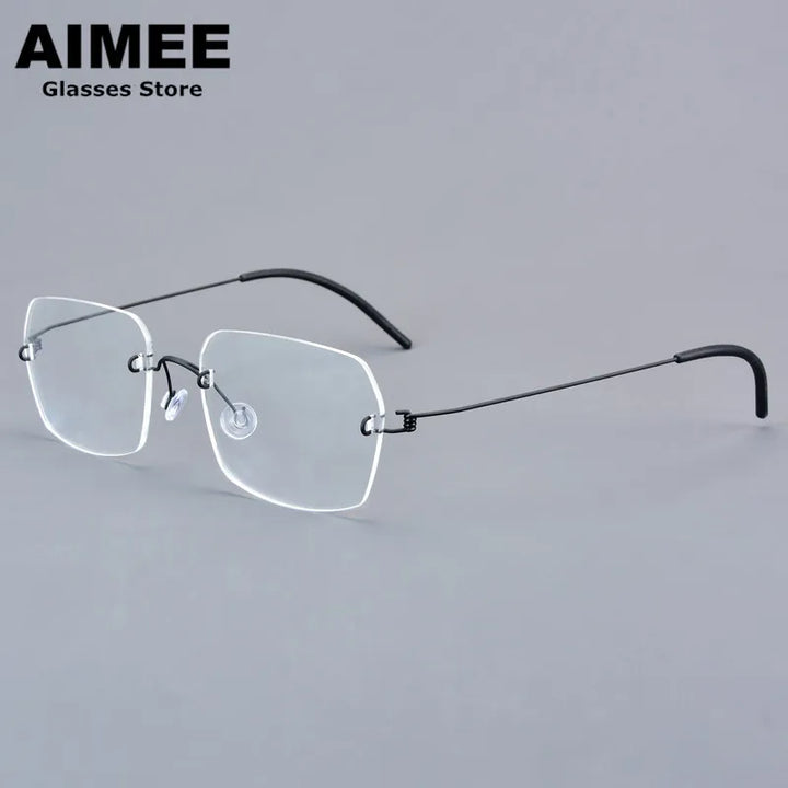 Aimee Women's Rimless Square Screwless Titanium Eyeglasses 92539 Rimless Aimee Black