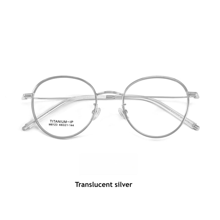 KatKani Women's Full Rim Round Tr 90 Titanium Eyeglasses M8123 Full Rim KatKani Eyeglasses Translucent silver  