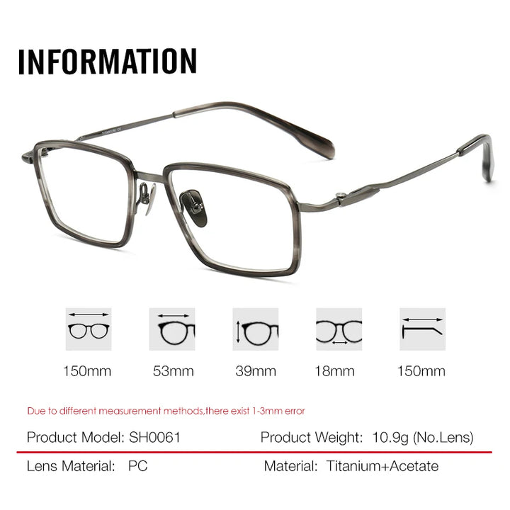 Aror Unisex Full Rim Big Square Titanium Acetate Eyeglasses 690061