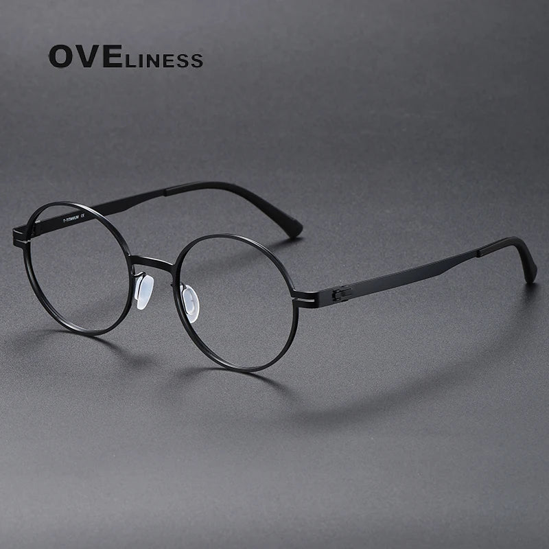 Oveliness Unisex Full Rim Round Screwless Titanium Eyeglasses 80996 Full Rim Oveliness black  
