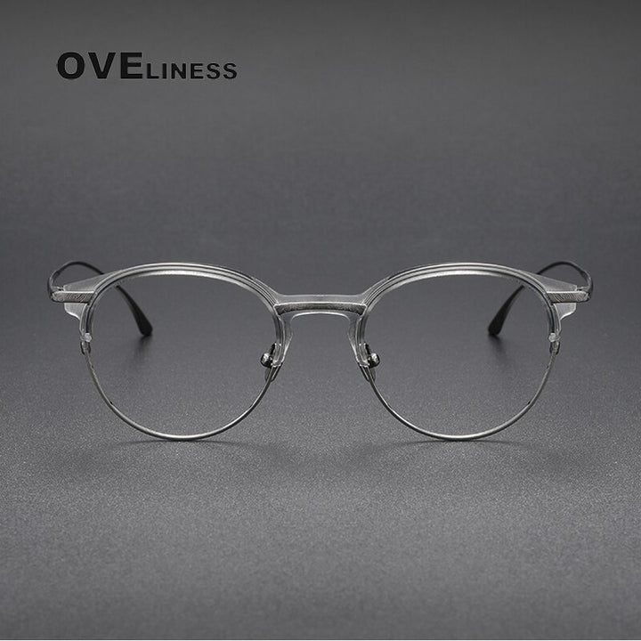 Oveliness Unisex Full Rim Round Acetate Titanium Eyeglasses Lepus Full Rim Oveliness   
