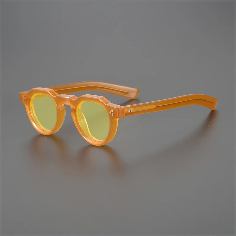 Gatenac Unisex Full Rim Flat Top Round Acetate Polarized Sunglasses M002 Sunglasses Gatenac Orange Yellow  