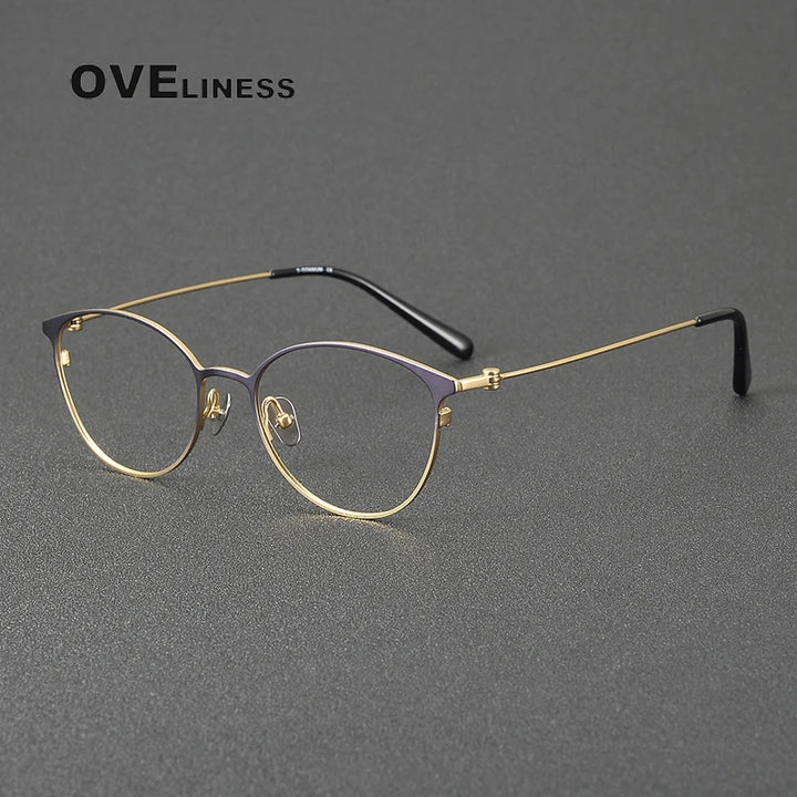 Oveliness Women's Full Rim Oval Cat Eye Titanium Eyeglasses 42200 Full Rim Oveliness purple gold