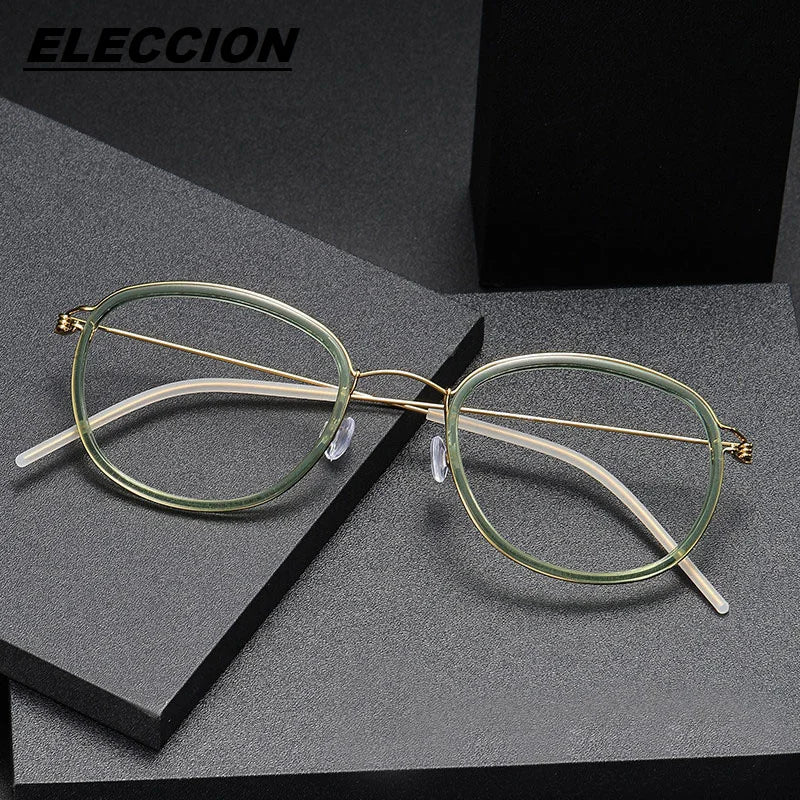 Eleccion Women's Full Rim Round Titanium Acetate Eyeglasses 6611