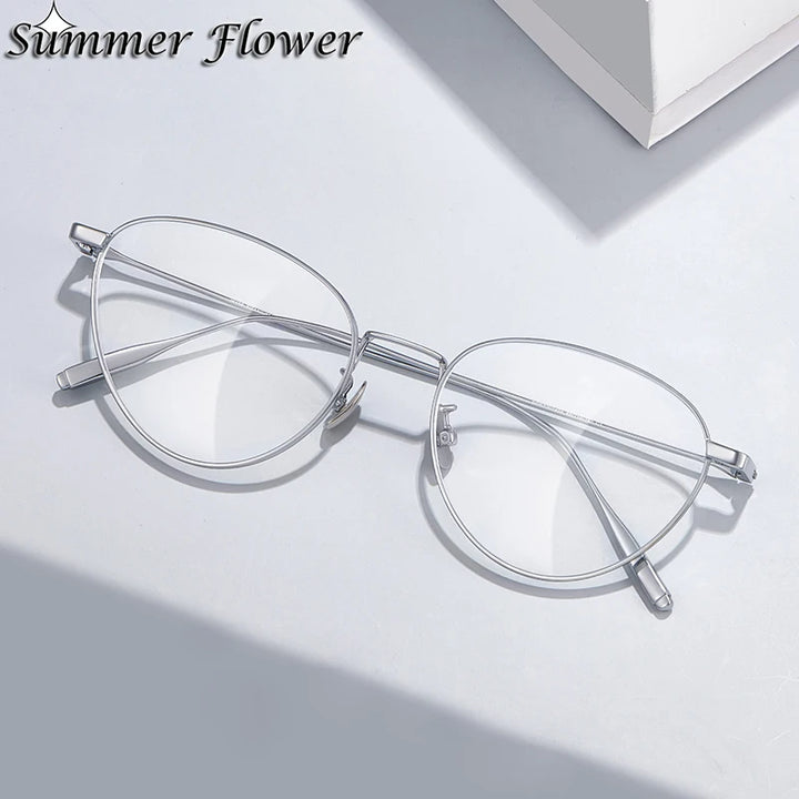 Summer Flower Unisex Full Rim Square Cat Eye Titanium Eyeglasses 814519 Full Rim Summer Flower