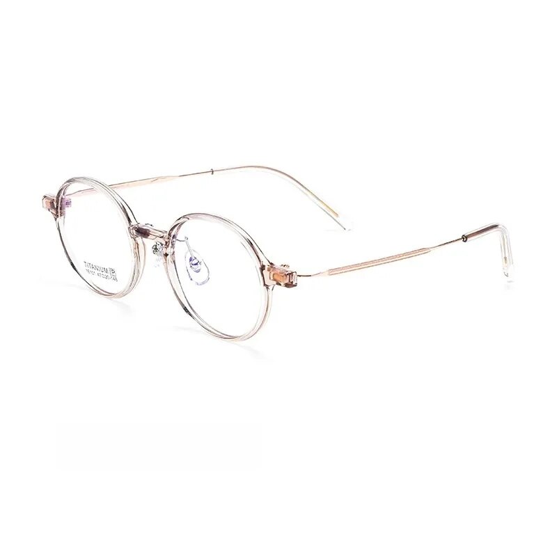Yimaruili Unisex Full Rim Small Round Tr 90 Titanium Eyeglasses 16101x Full Rim Yimaruili Eyeglasses Tea Rose Gold  