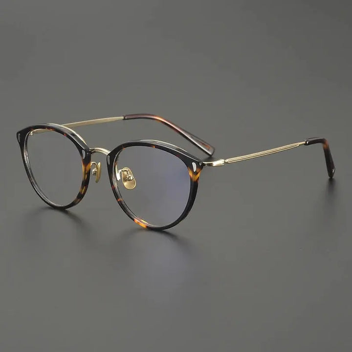 Gatenac Unisex Full Rim Oval Round Acetate Titanium Eyeglasses 679452 FuzWeb