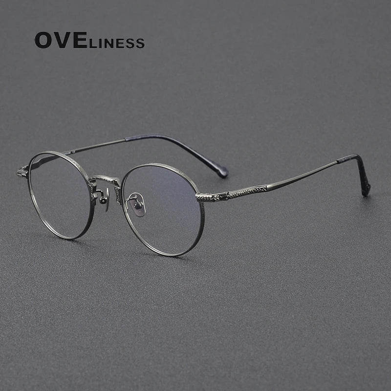 Oveliness Women's Full Rim Round Acetate Titanium Eyeglasses 3042 Full Rim Oveliness gun  